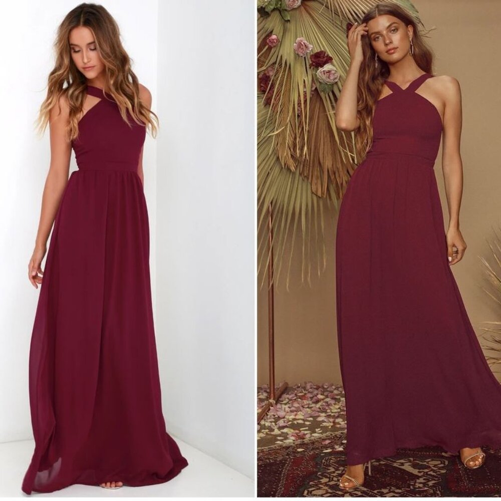 LuLu's Air of Romance Burgundy Maxi Dress - NWT